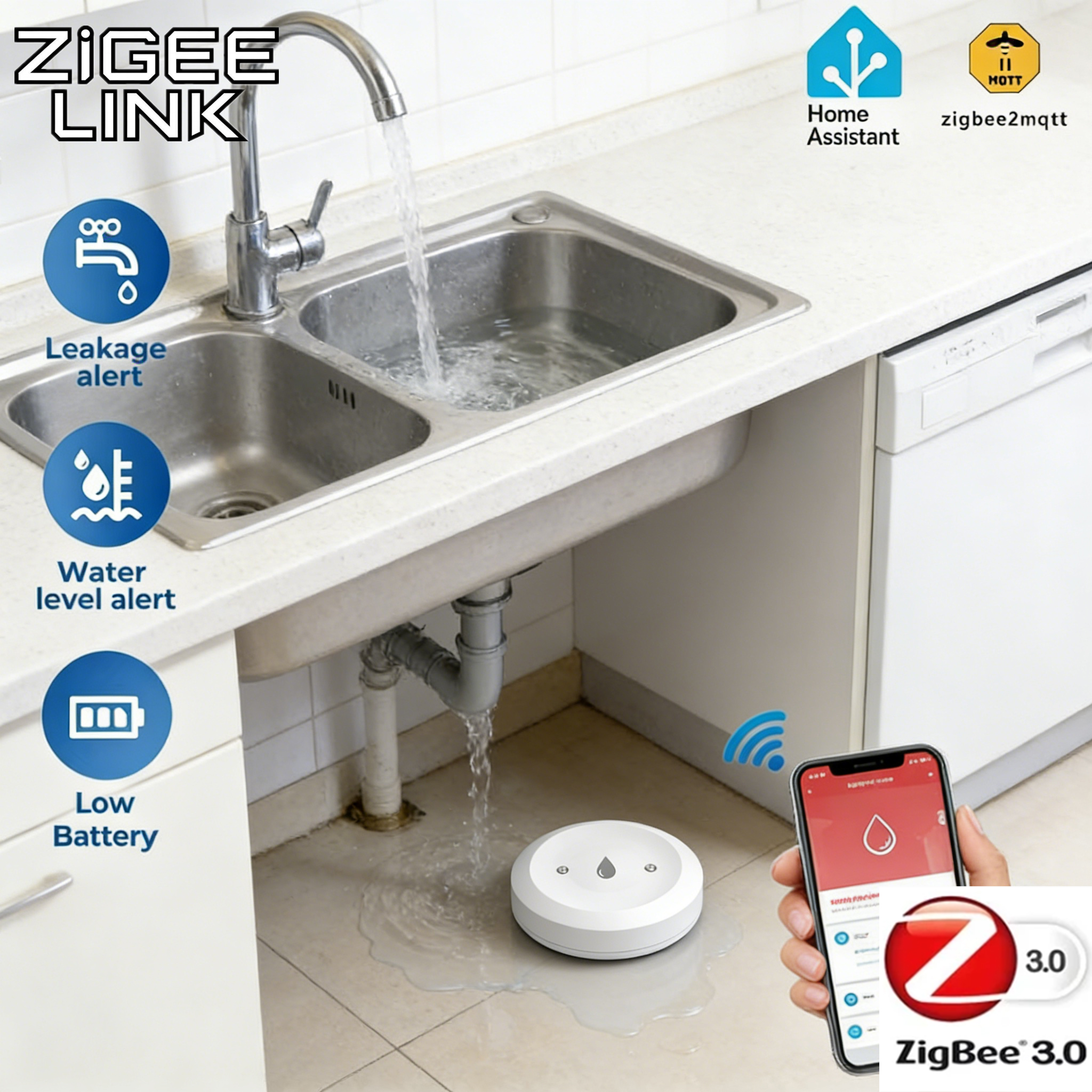 Smart Home Kitchen - Tuya ZigBee 3.0 Water Leak Detector